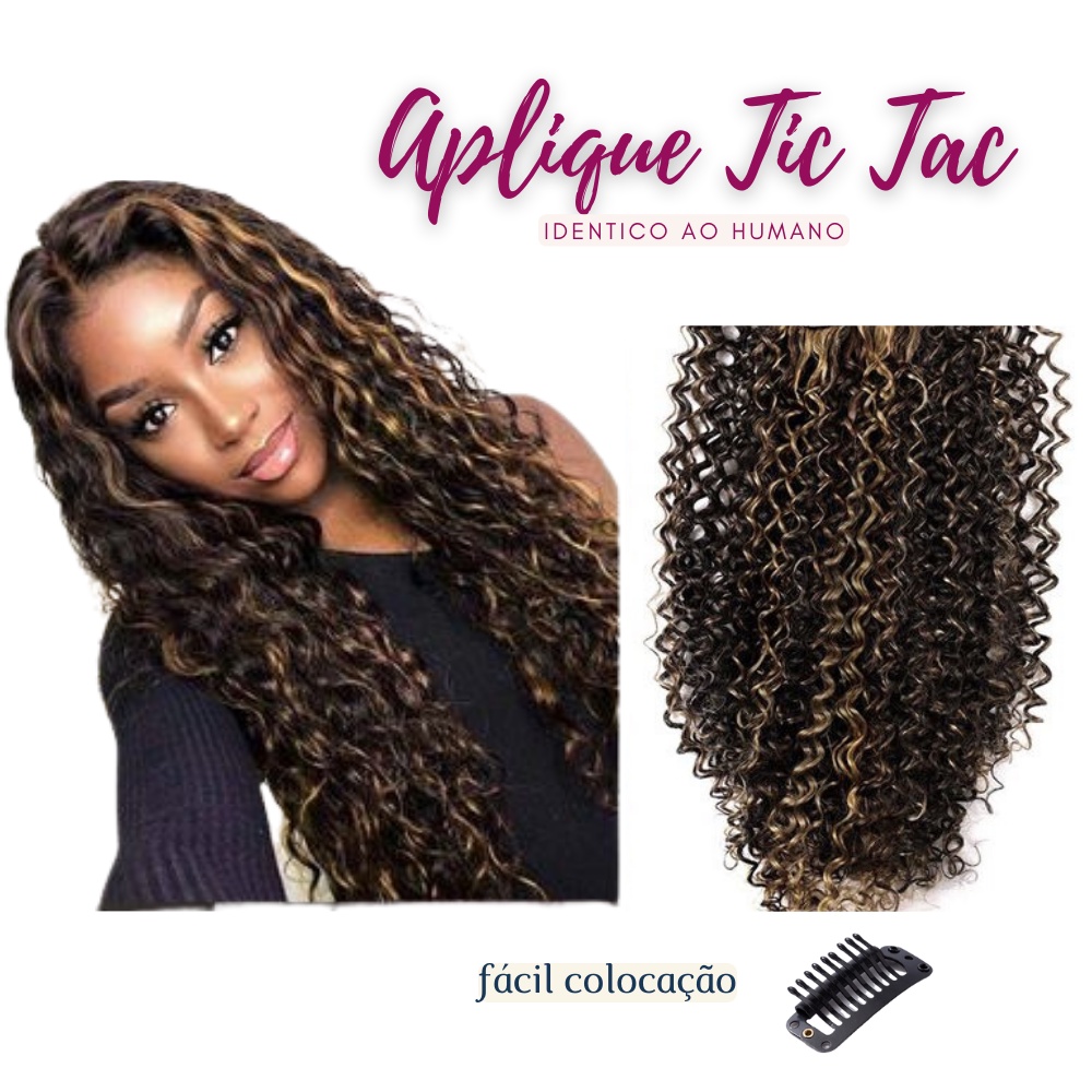 Extensão De Cabelo Aplique Tic Tac Bio Orgânico Cacheado 50cm Identico ao Cabelo Humano