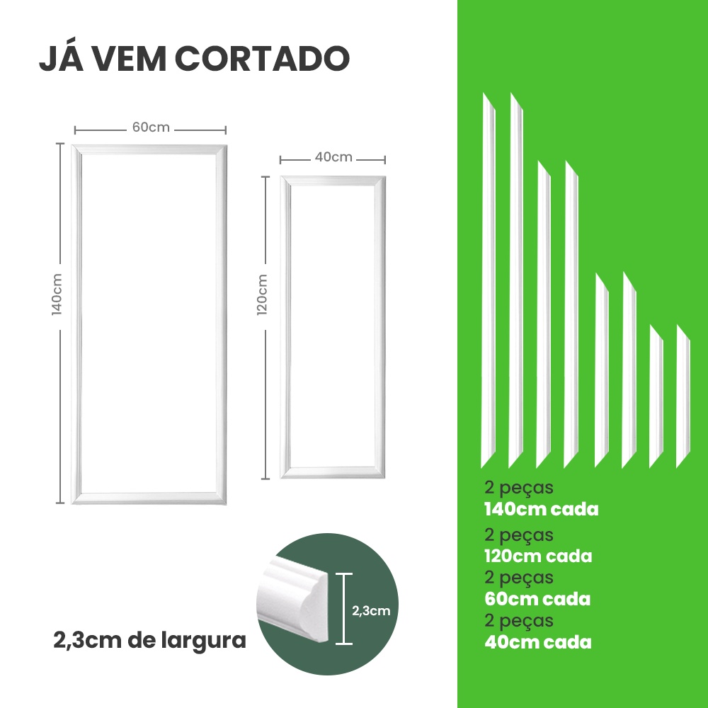 Rodameio Boiserie Adesivo Kit Cortado Porta 60x140 E 40x120 em Oferta na Shopee