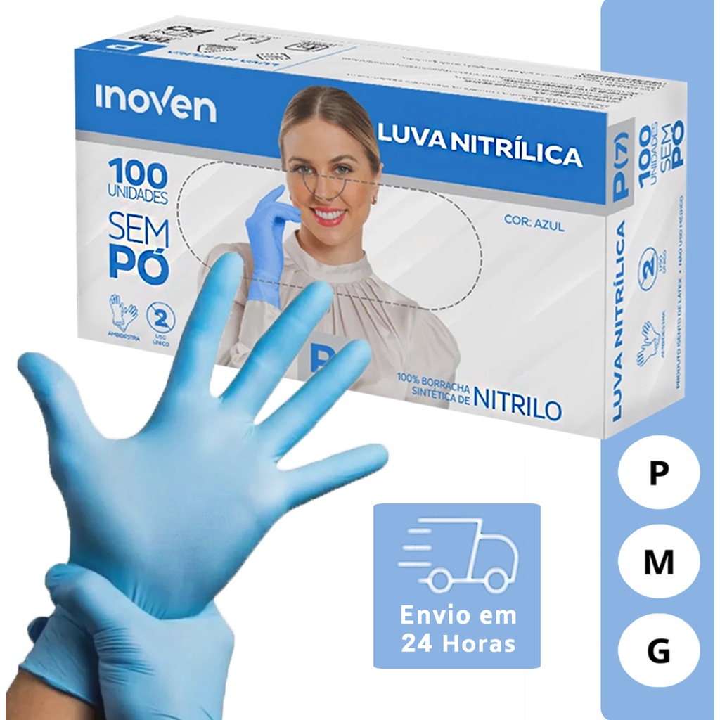 Luva Nitrilica Nitrilo Descartável Procedimento Azul Descartável Caixa ...
