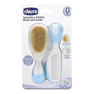 Kit Pente Escova Chicco Cerdas Naturais AZUL