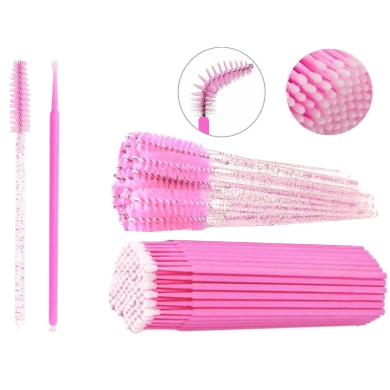Kit 100 Microbrush Extensao de cilios  100 Escovinha Pincel Com Glitter Aplicador Henna Sobrancelha