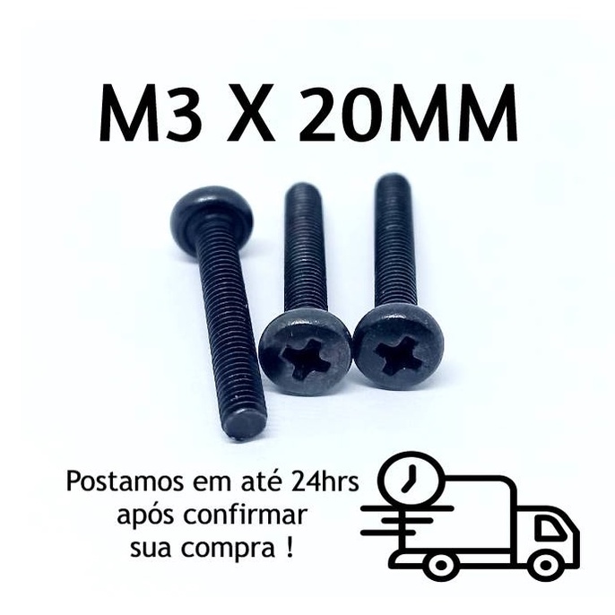 Parafuso Panela Philips M3 x 20mm Oxidado Preto 200/500 Peças