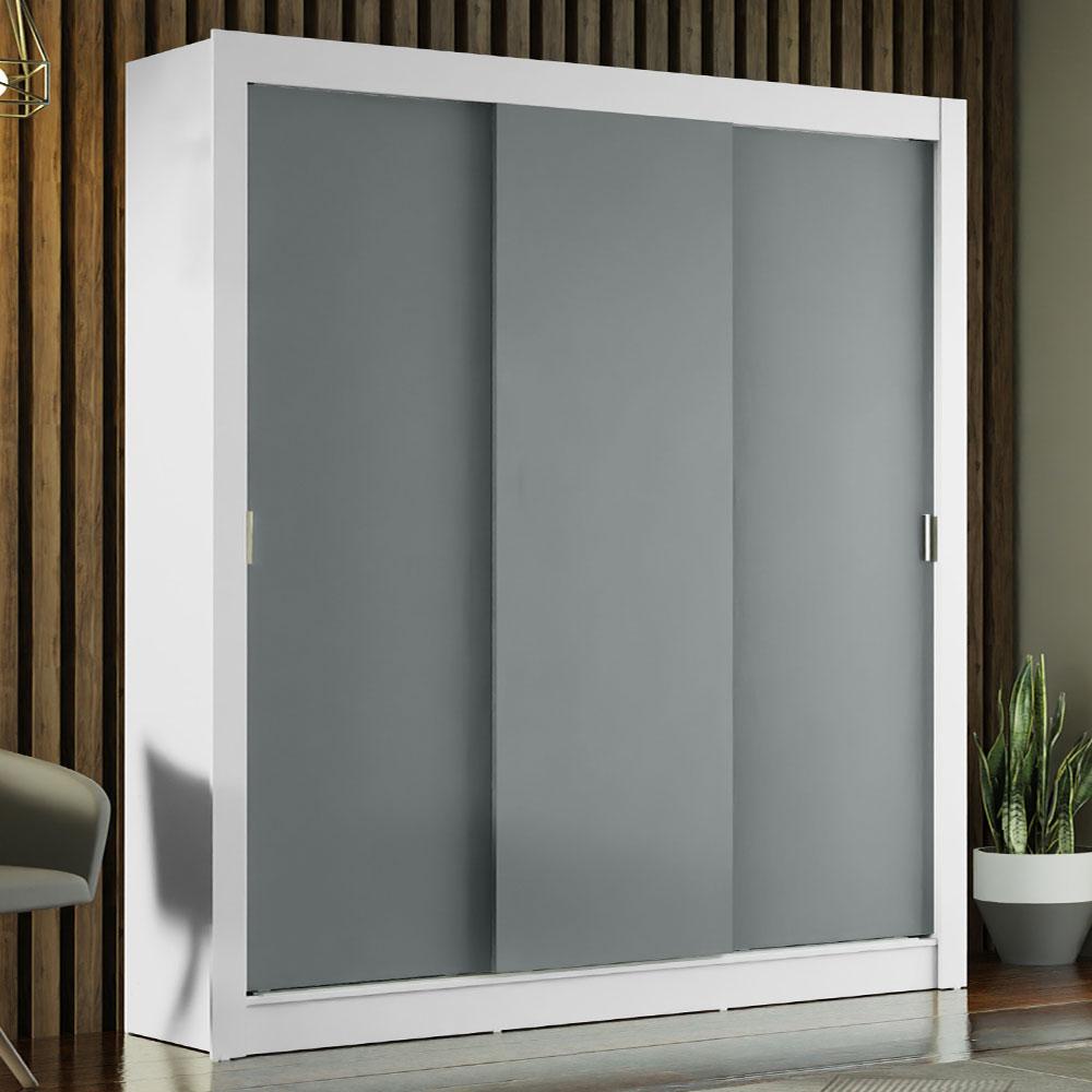 Guarda-Roupa Casal Madesa Mônaco 3 Portas de Correr - Branco/Cinza em Oferta na Shopee