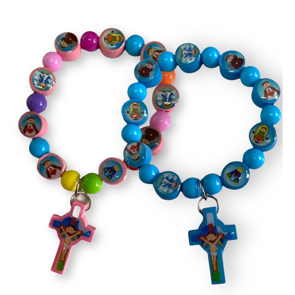 Pulseira Infantil Vários Santos  Azul com Crucifixo