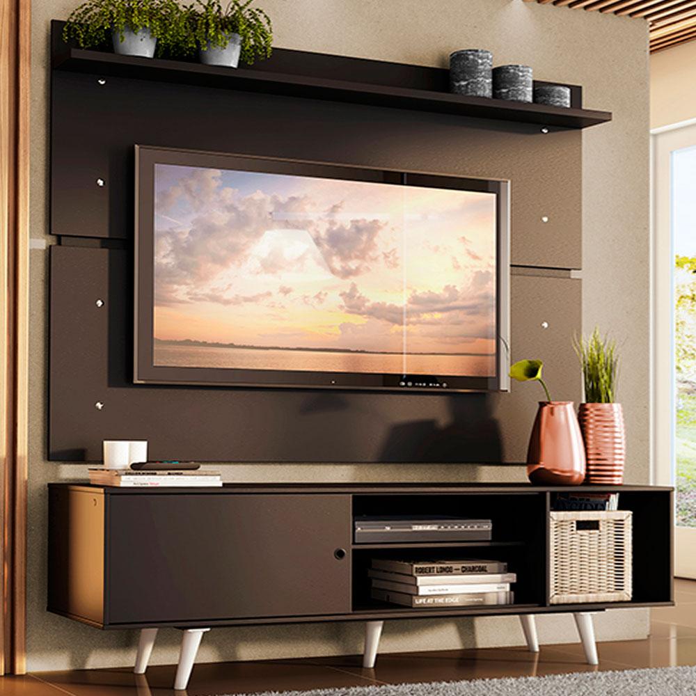 Rack Madesa Dubai e Painel para TV até 65 Polegadas com Pés - Preto/Branco - Home & Living