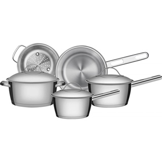 Jogo de Panelas Tramontina Allegra em Aço Inox com Fundo Triplo e Tampas de Inox 5 Peças - 65650280 em Oferta na Shopee