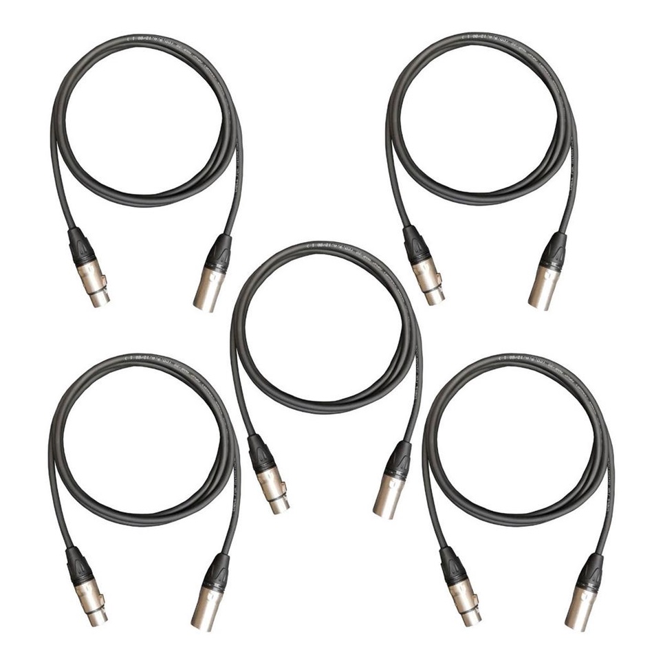 5 Kit Cabos Microfone/dmx - Xlr/canon Balanceado 5 Metros