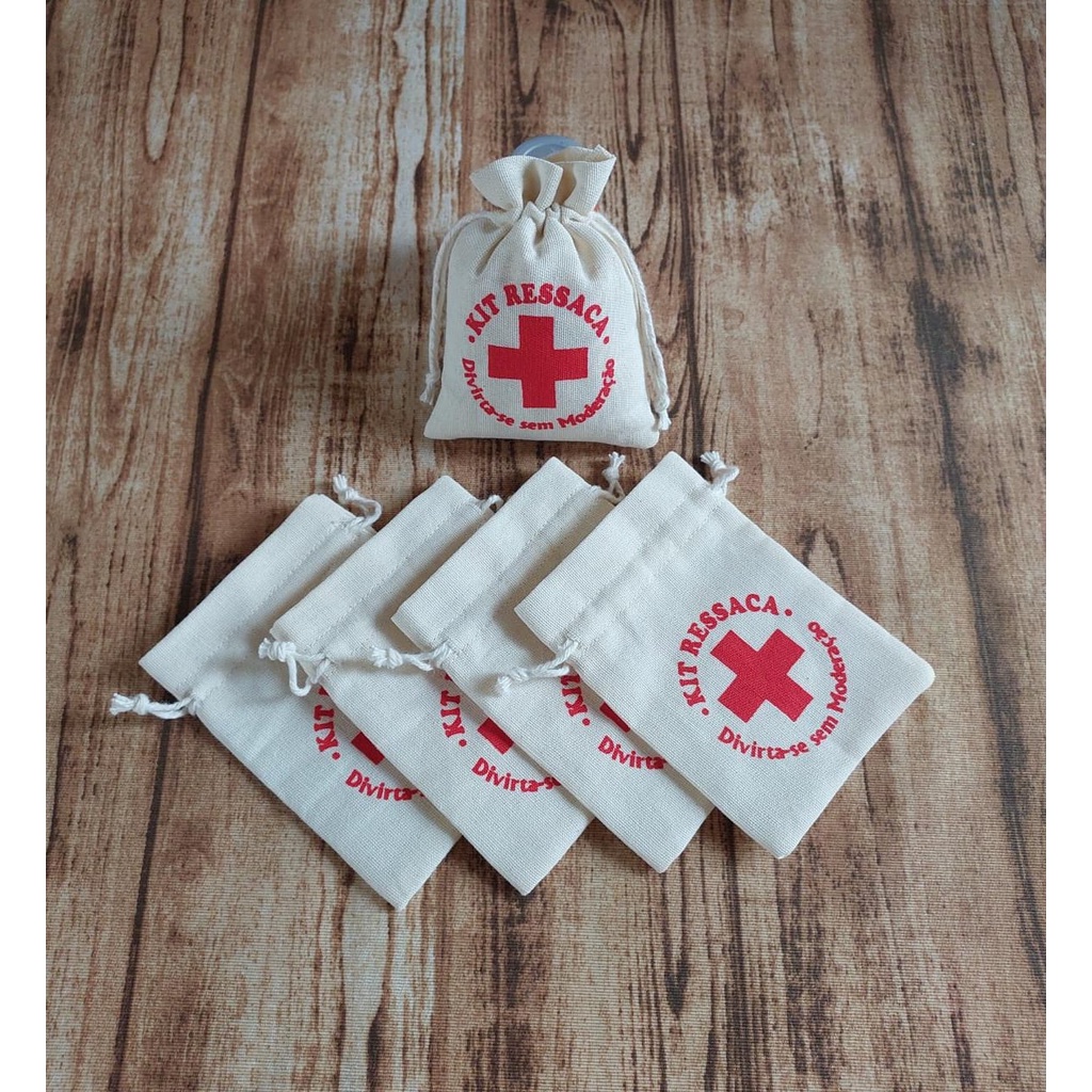 25 Saquinhos Kit ressaca 8x11 em algodão cru para eventos, casamentos.