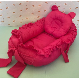 Ninho Redutor de Berço com Almofada Anatômica com Babado em Rosa Pink Menina