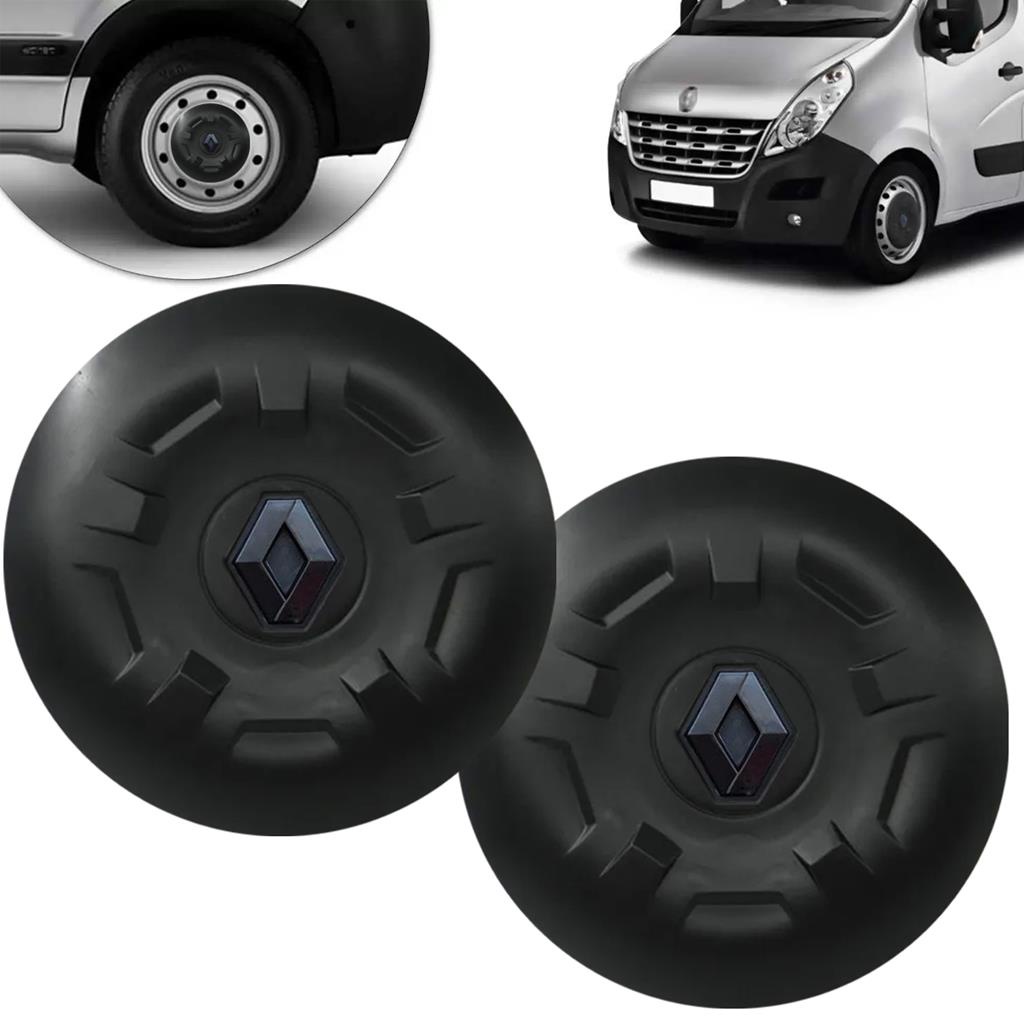 Par Calota Centro Roda Nova Renault Master Com Emblema Preto 2014 2015 2016 2017 2018 2019 2020 2021 - Spare Parts and Accessories for Vehicles