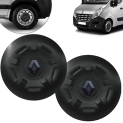 Par Calota Centro Roda Nova Renault Master Com Emblema Preto 2014 2015 2016 2017 2018 2019 2020 2021