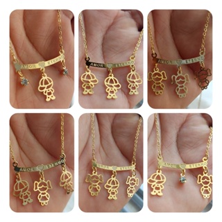 Colar Filhos Casal Menino Menina Três Quatro Filhos Filhas Meninos Meninas Folheado em Oferta na Shopee