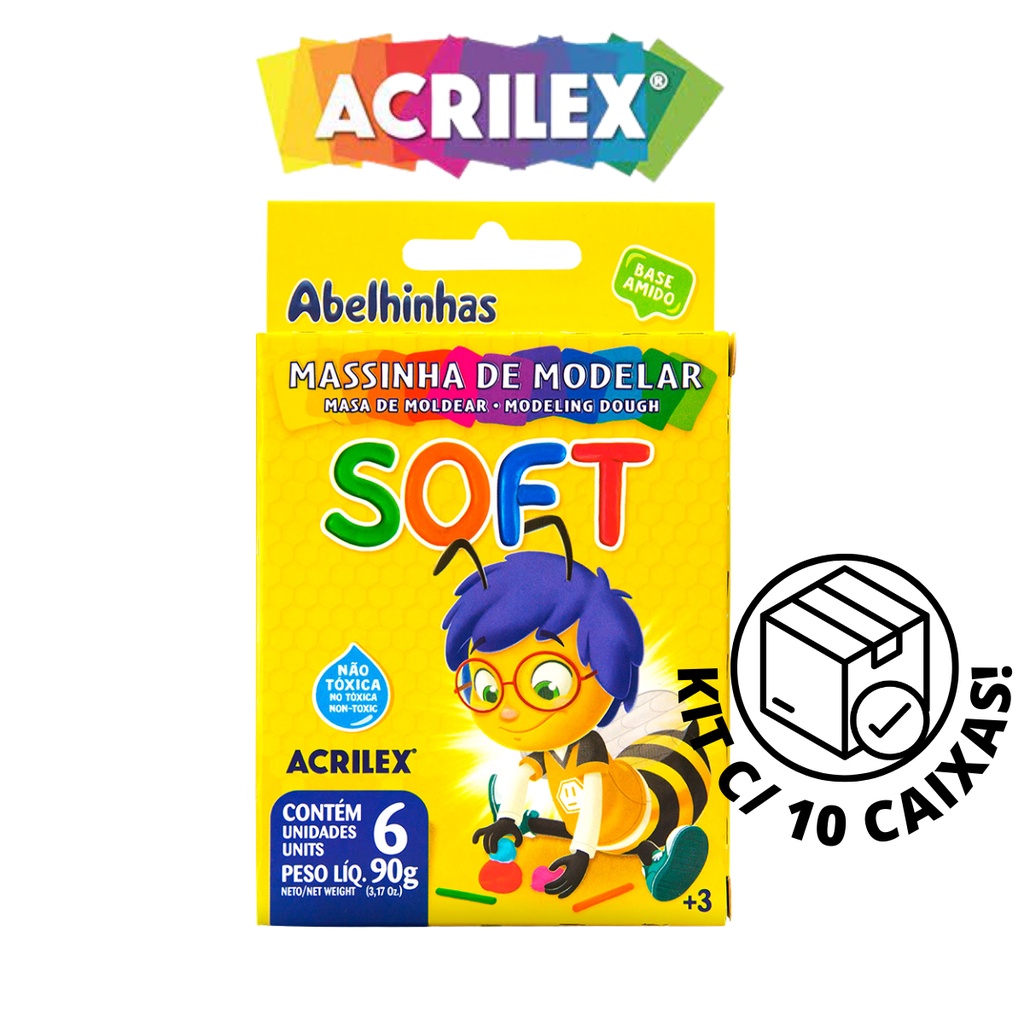 Kit 10 Massinha de Modelar 06 Cores Soft Abelhinhas - ACRILEX em Oferta na Shopee