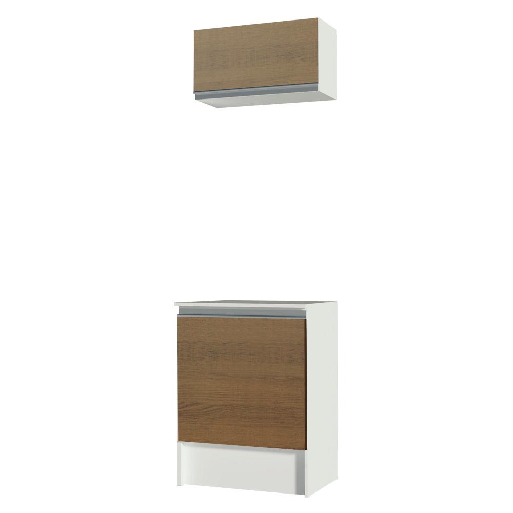 Kit Madesa Topazio 60 cm 2 Portas com Armário Aéreo e Balcão - Branco/Rustic - Home & Living