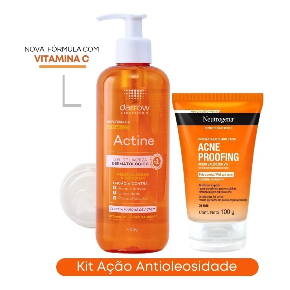 Sabonete em Gel Actine Pele Acneica 400g Vitamina C + Esfoliante Acne Proofing  Neutrogena 100g