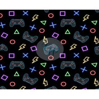 Tecido tricoline, microfibra ou gabardine - Gamer neon - Fundo preto - 0.50CM