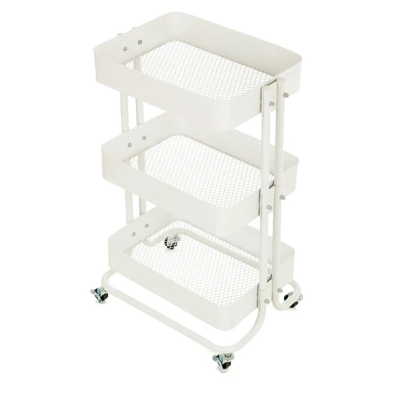 Carrinho Organizador Multiuso 3 Prateleiras Em Aço Preto Branco Verde Rosa Amarelo Lilas