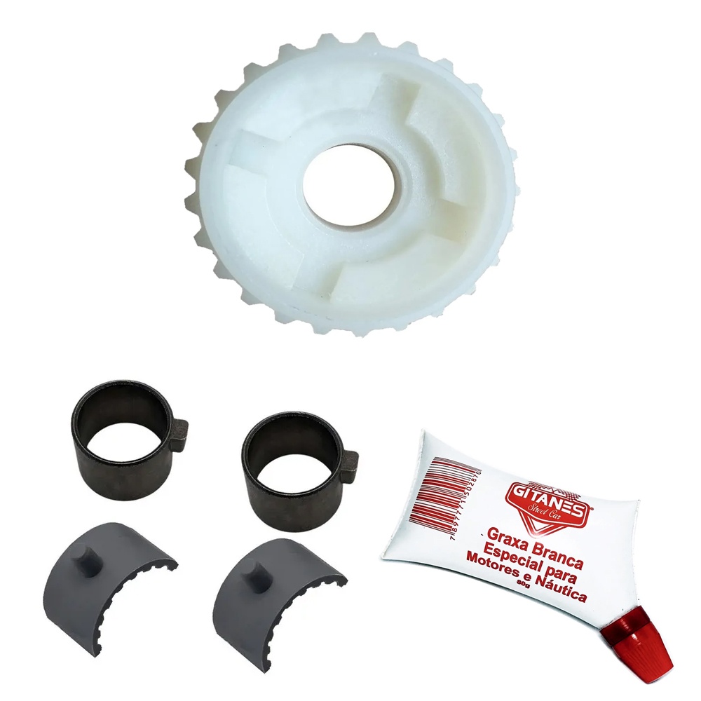 Conjunto Bucha e Coroa Engrenagem Interna De Nylon Motor Garen 25 Dentes + Graxa Branca 80g