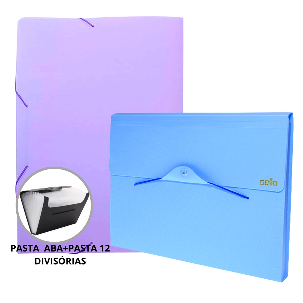 Kit Pasta Sanfonada 12 Divisórias + Pasta Aba A4 Pastel - Dello em Oferta na Shopee