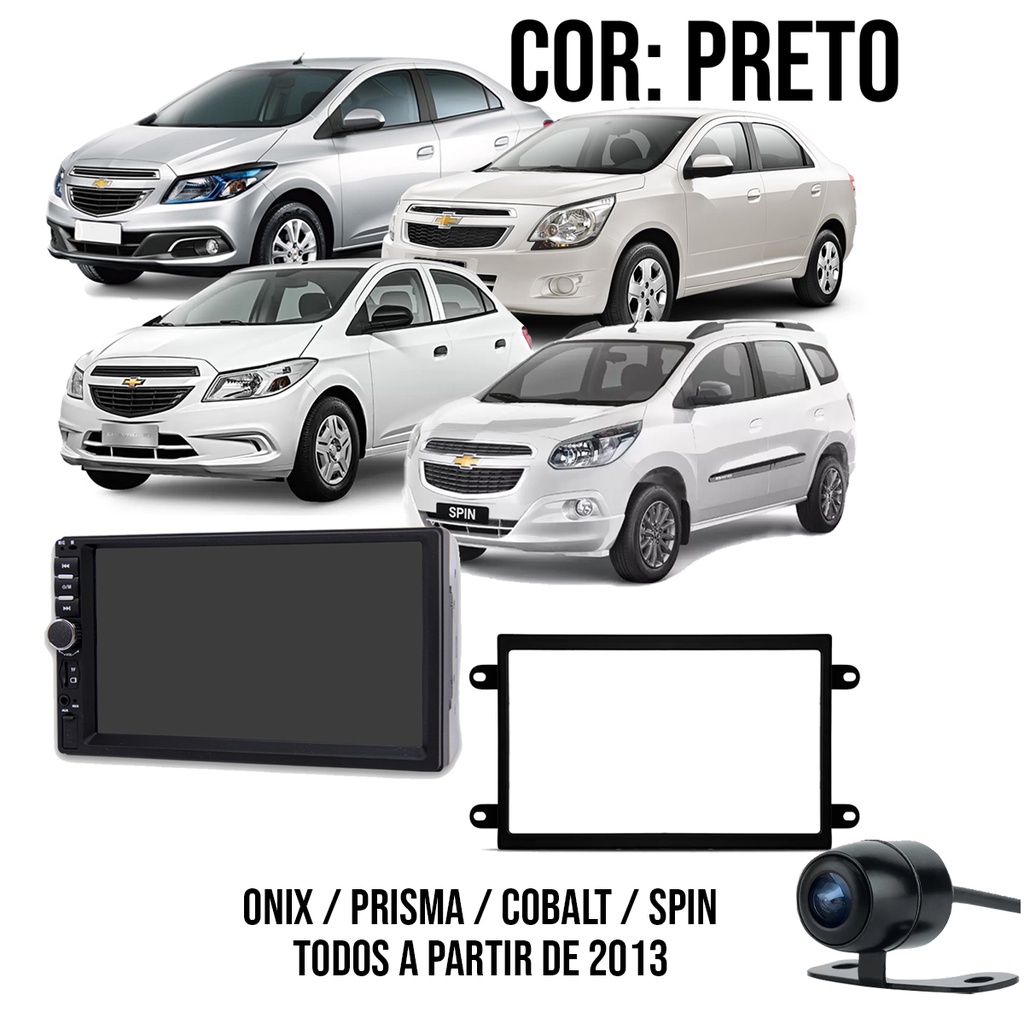 Central Multimídia Mp5 Bluetooth Espelhamento Tela Onix Spin Cobalt Prisma Câmera de Ré Moldura