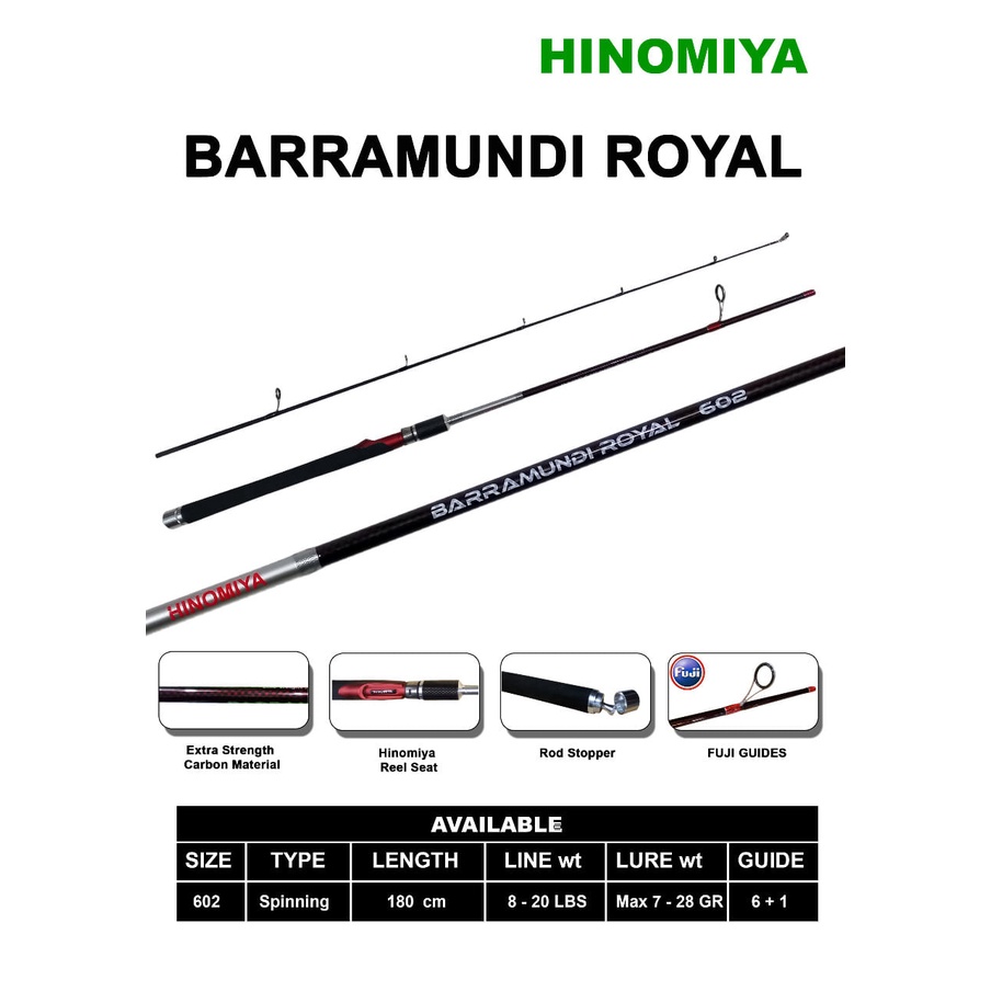 HINOMIYA SPINNING Rod BARRAMUNDI ROYAL 180cm (Teste De Linha 820lbs
