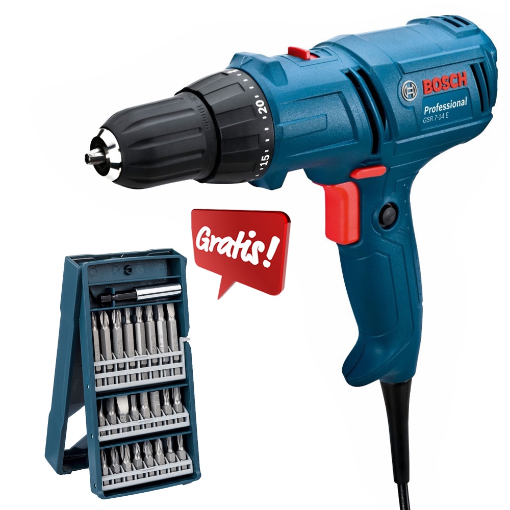 Parafusadeira GSR 7-14 E Bosch + 25 Bits X-Line Bosch 400W Furadeira 3/8" - Home & Living