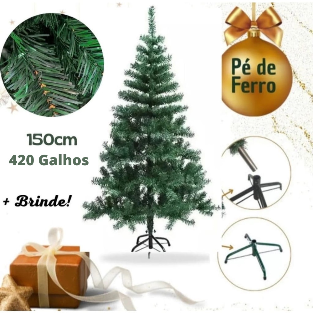 Árvore De Natal 150cm 420 Galhos Pé De Ferro Pinheirinho | Shopee Brasil