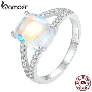 Bamoer 925 Prata Simples Anel De Vidro Colorido De Jóias De Moda Para Mulheres