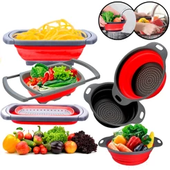 Escorredor De Alimentos Retrátil Dobrável Silicone Redondo Ou Quadrado Multiuso Louça Prático Rápido