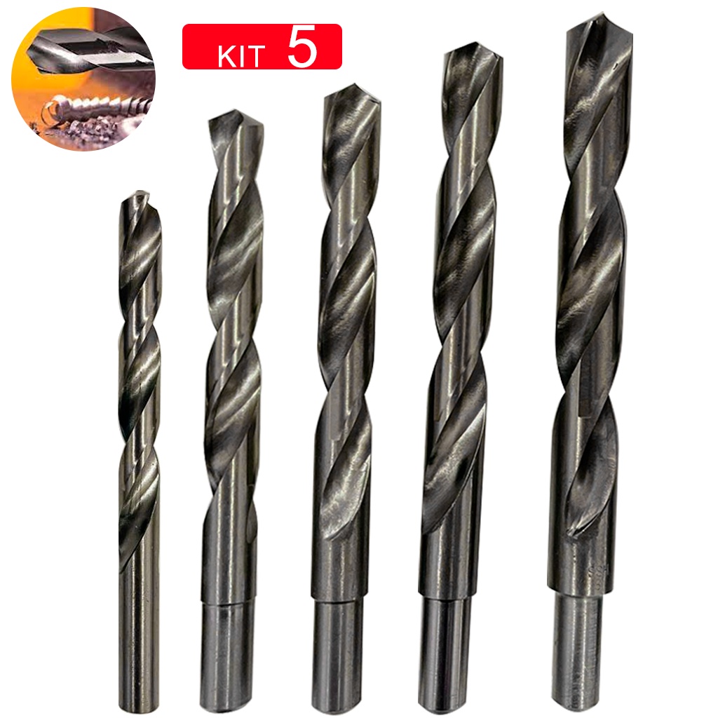 Kit Jogo 5 Brocas Aço Rápido Para Metal 11,13,15,17,19mm Haste Rebaixada Profissional Parede Furo em Oferta na Shopee