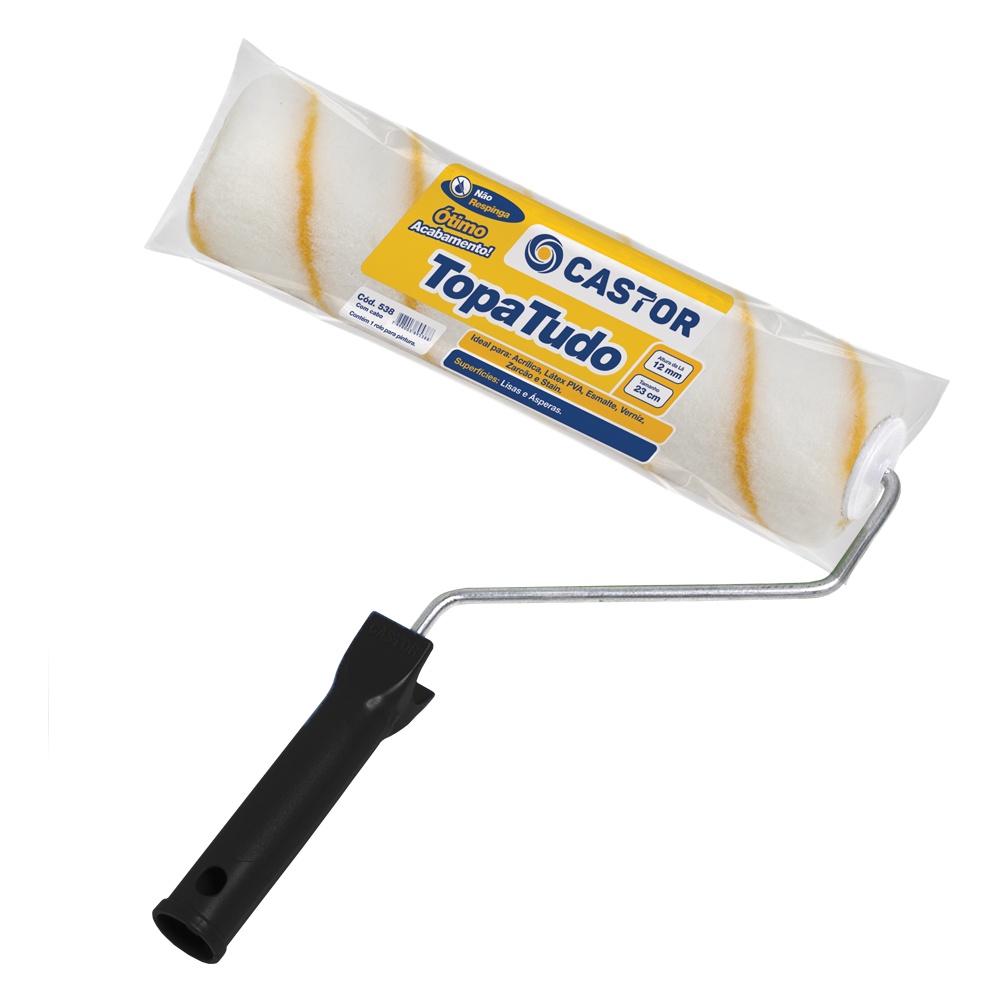 Rolo para pintura Lã Topa Tudo 12MMx23CM c/cabo - Castor em Oferta na Shopee