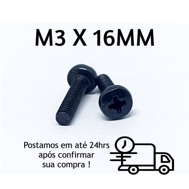 Parafuso Panela Phillips M3 X 16mm Oxidado Preto