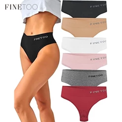 FINETOO 6Pcs/Conjunto Tangas De Cintura Alta Para Calcinha Feminina Respirável Macia Elástica Rise S-XL