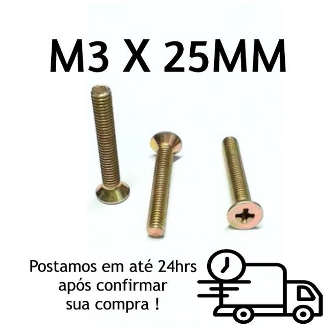 Parafuso Máquina Cabeça Chata Phillips M3 X 25mm Bicromatizado