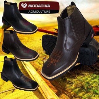 Botina Country Bota Texana Masculina Cano Médio Vaquejada Bico Quadrado Marrom Preta Pronta Entrega em Oferta na Shopee