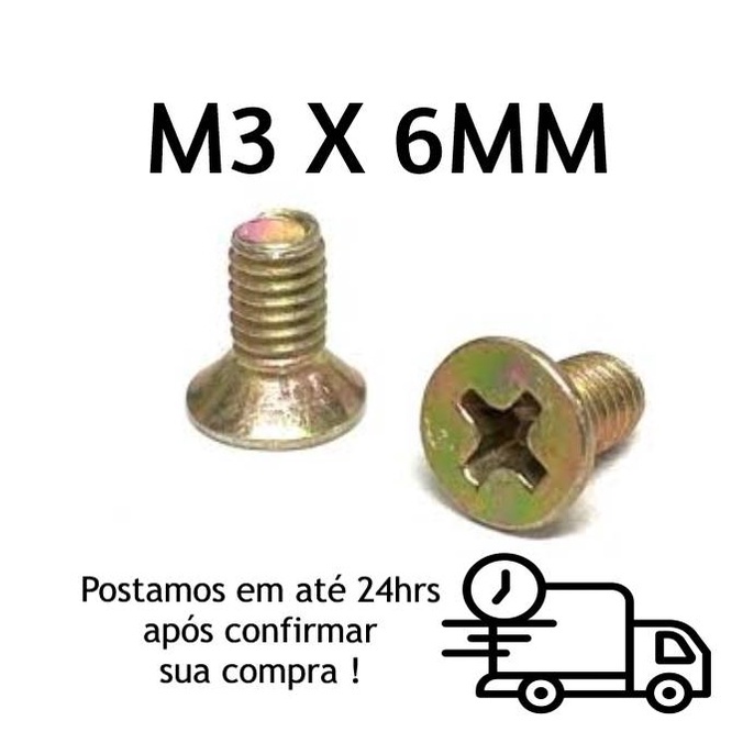 Parafuso Cabeça Chata Phillips M3 X 6mm Bicromatizado