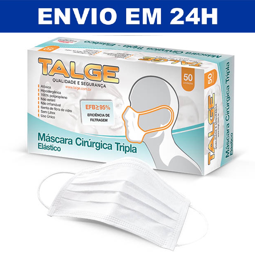 Máscaras TNT Triplas Com Elástico anvisa talge caixa com 50