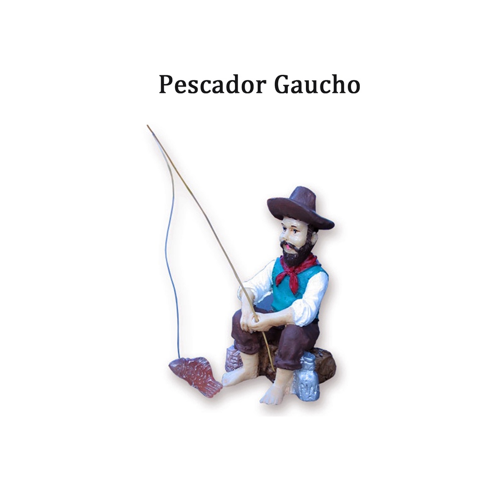 Pescador Gaúcho Enfeite Terrário Aquário Fonte Jardim Miniatura Resina 10cm