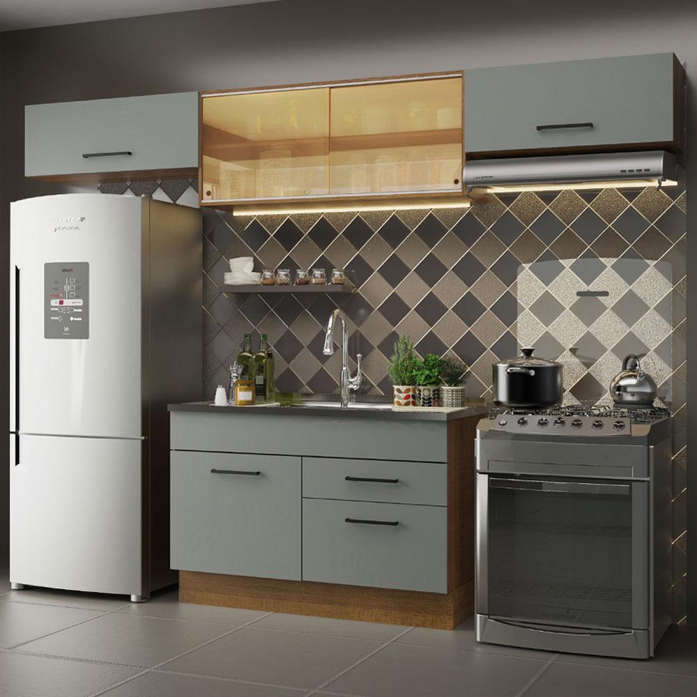 Armário de Cozinha Compacta 280cm Rustic/Cinza Agata Madesa 01 - Home & Living