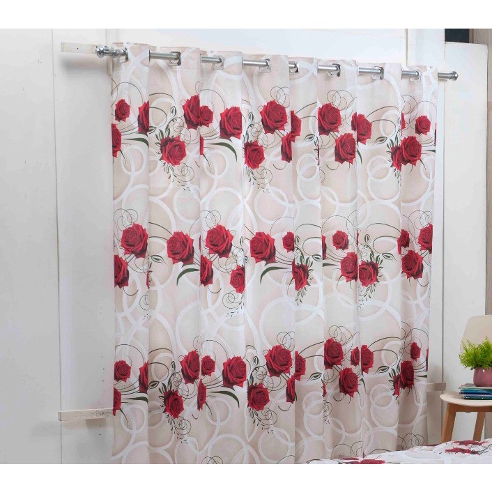 Cortina Rosas 2,00m x 1,80m para Varão Simples em Oferta na Shopee