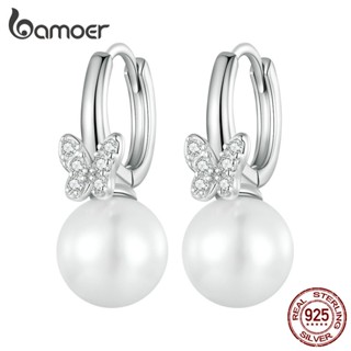Bamoer Elegante 925 Prata Butterfly Shell Bead Ear Clips Moda Bijuteria Para Presentes