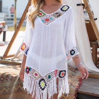 Boho Saída de Praia Lisa de Amarrar Oversize