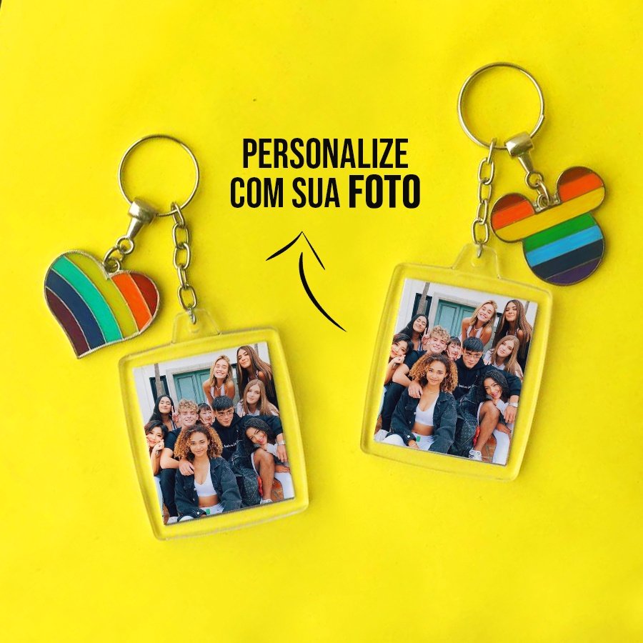 Chaveiro personalizado com foto Now United arco-íris coração mickey  | Beecase