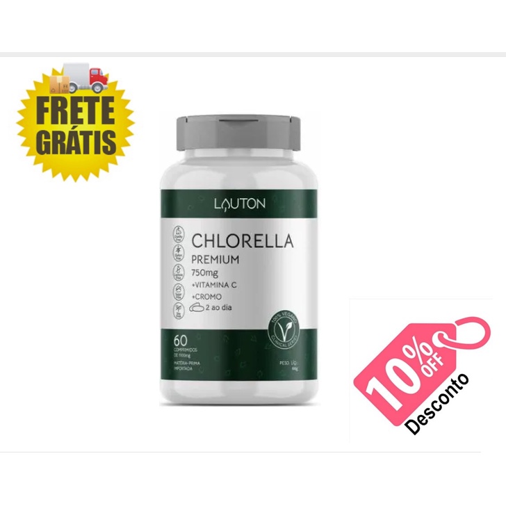 Chlorella Premium 750mg com Vitamina C e Cromo Lauton - 60 comprimidos