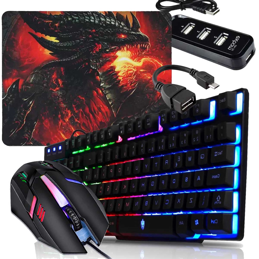 Kit Mobilador Gamer RGB Completo Promoção Para Celular Com Teclado RGB + Mouse Óptico