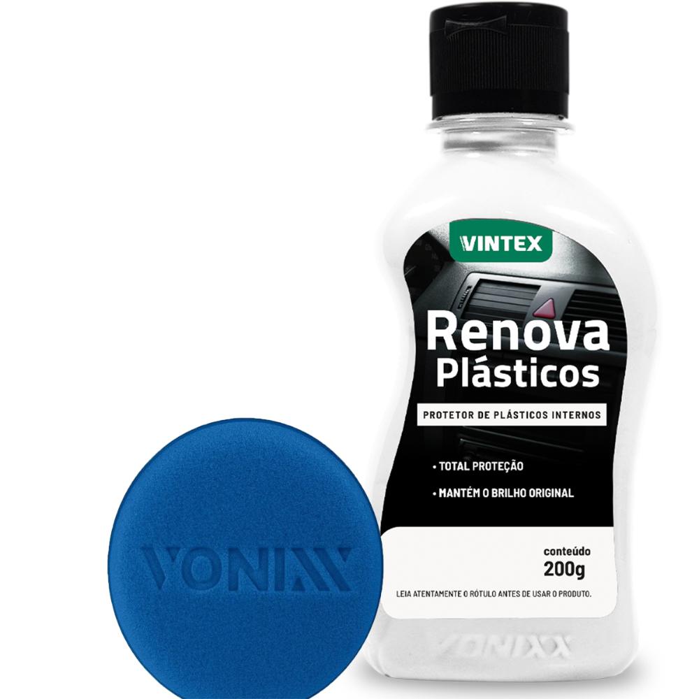 Kit Renova Plástico Vintex Restaura Brilho + Aplicador Espuma Protege Restaura