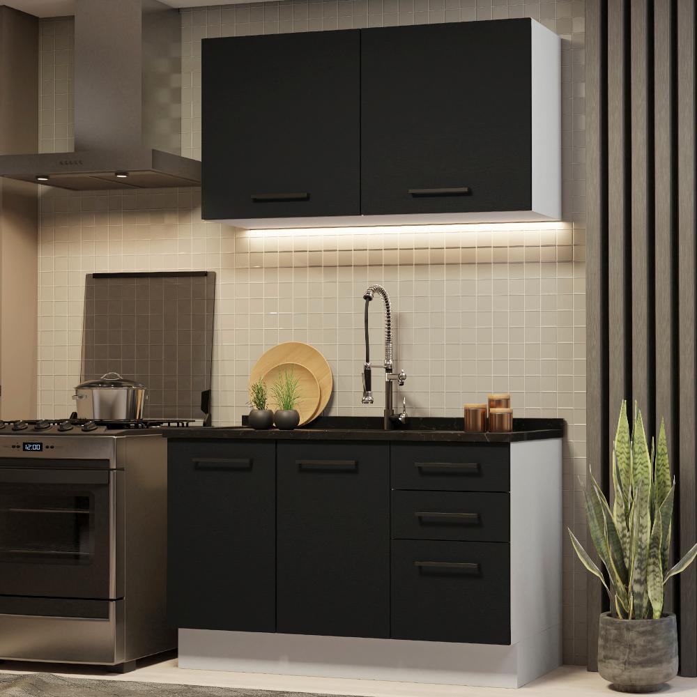 Armário de Cozinha Compacta 120cm Branco/Preto Agata Madesa 01 em Oferta na Shopee