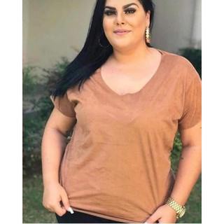 Blusa Feminina De Suede Plus Size Manga Normal
