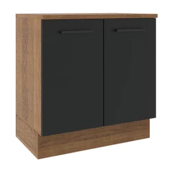 Balcão Armário de Cozinha 80 cm 2 Portas Rustic/Preto Agata Madesa
