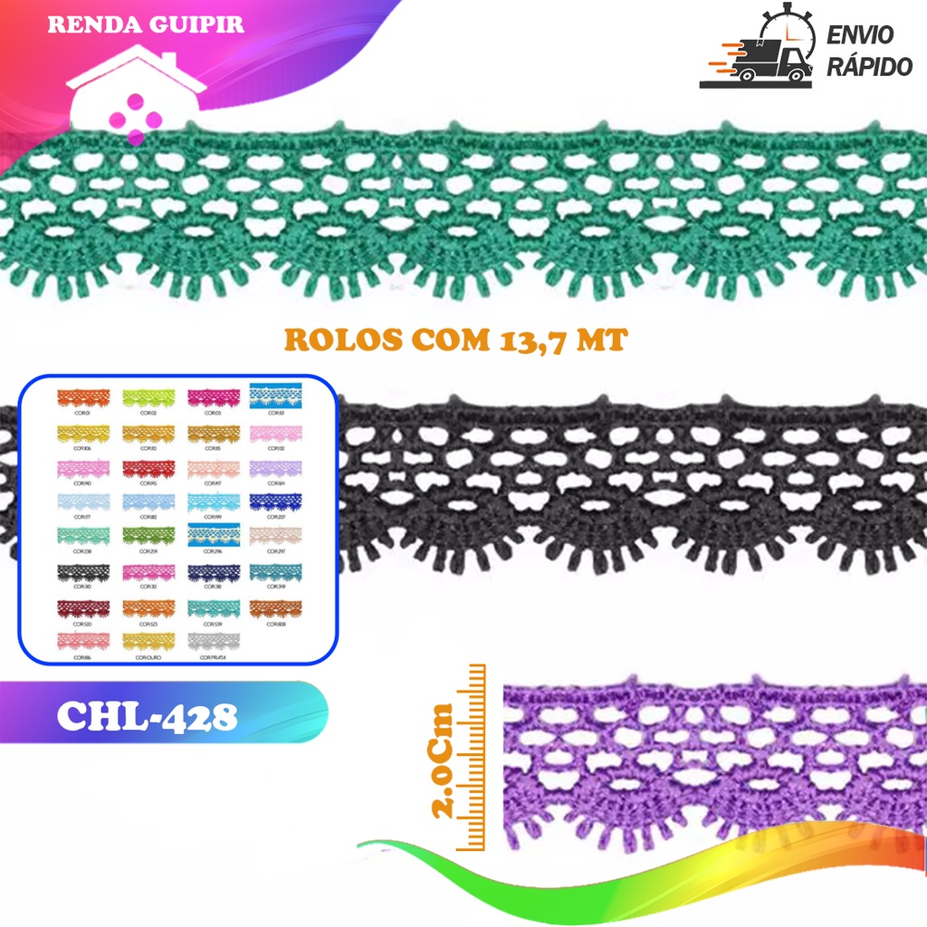 Renda Guipir CHL-428 2.0 Cm -  Rolo C/13.7 Metros